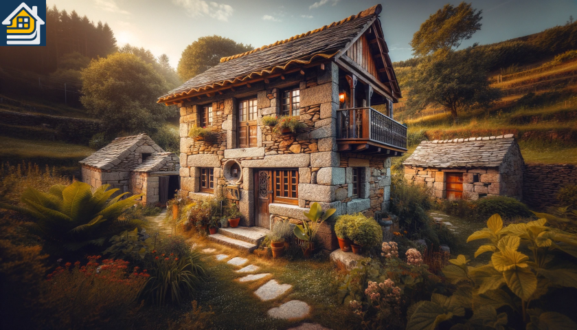 Imagen a máxima resolución horizontal para una web de reformas, la imagen será de una chalet de piedra tradicional en galicia